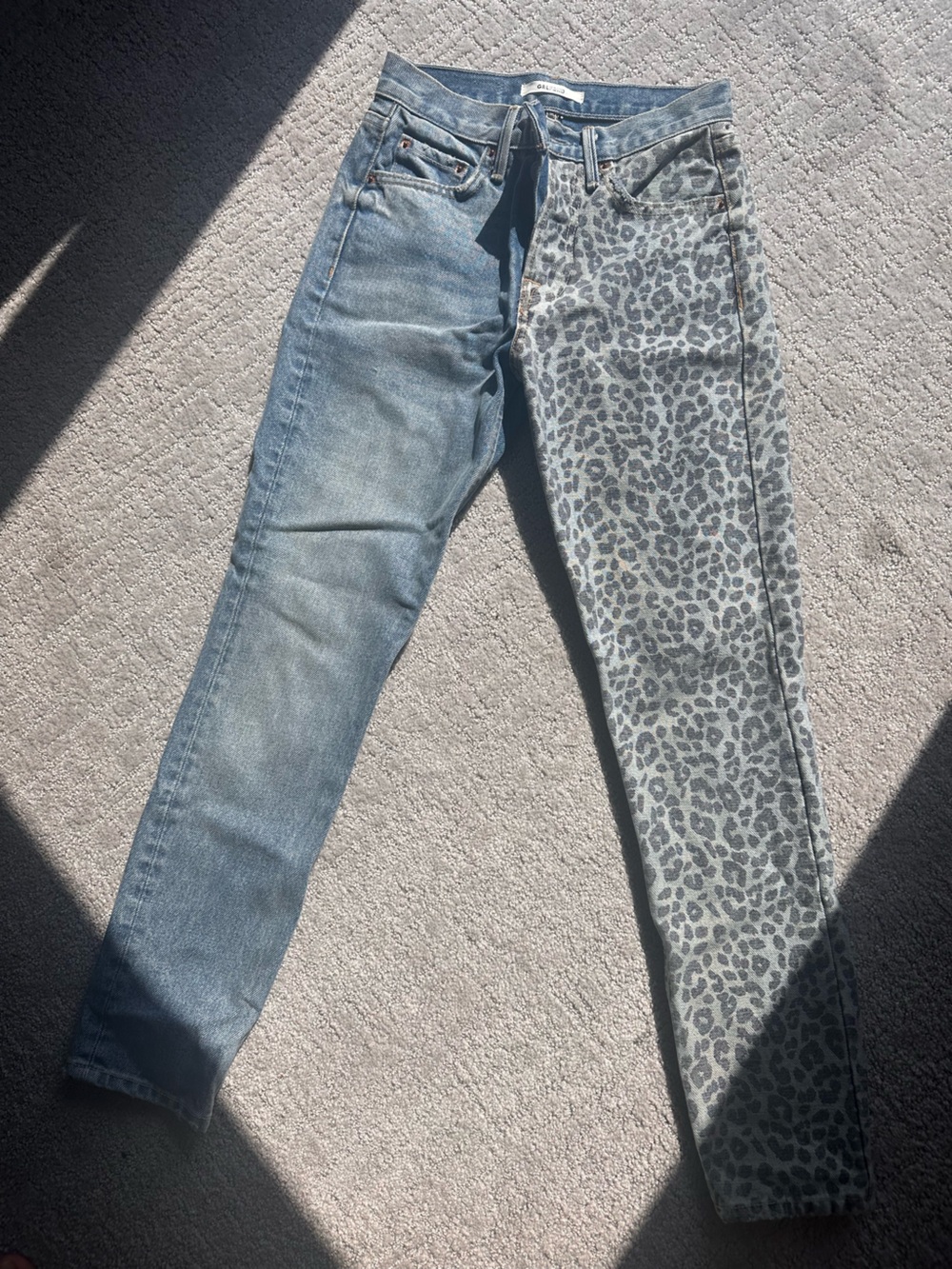 GRLFRND Two-Tone Light Blue Leopard Skinny Jeans